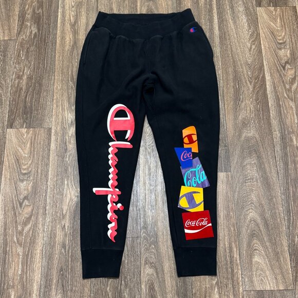 Coca-Cola X Champion Joggers Men's XL Black Reverse Weave Fleece Sweatpants - Picture 1 of 9